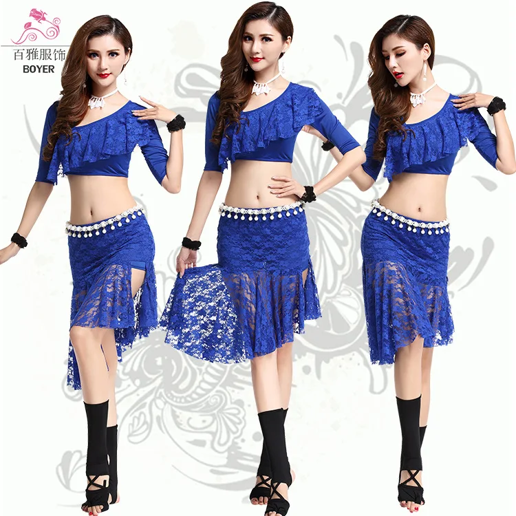 Костюм для практики танца живота костюм с кружевной юбкой коротким рукавом