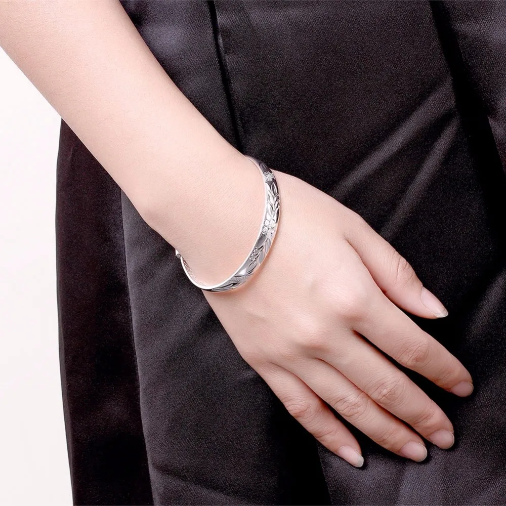 Женский браслет из серебра 925 пробы с цветами|bangle bracelet|fashion bangle braceletbracelet pulseira |