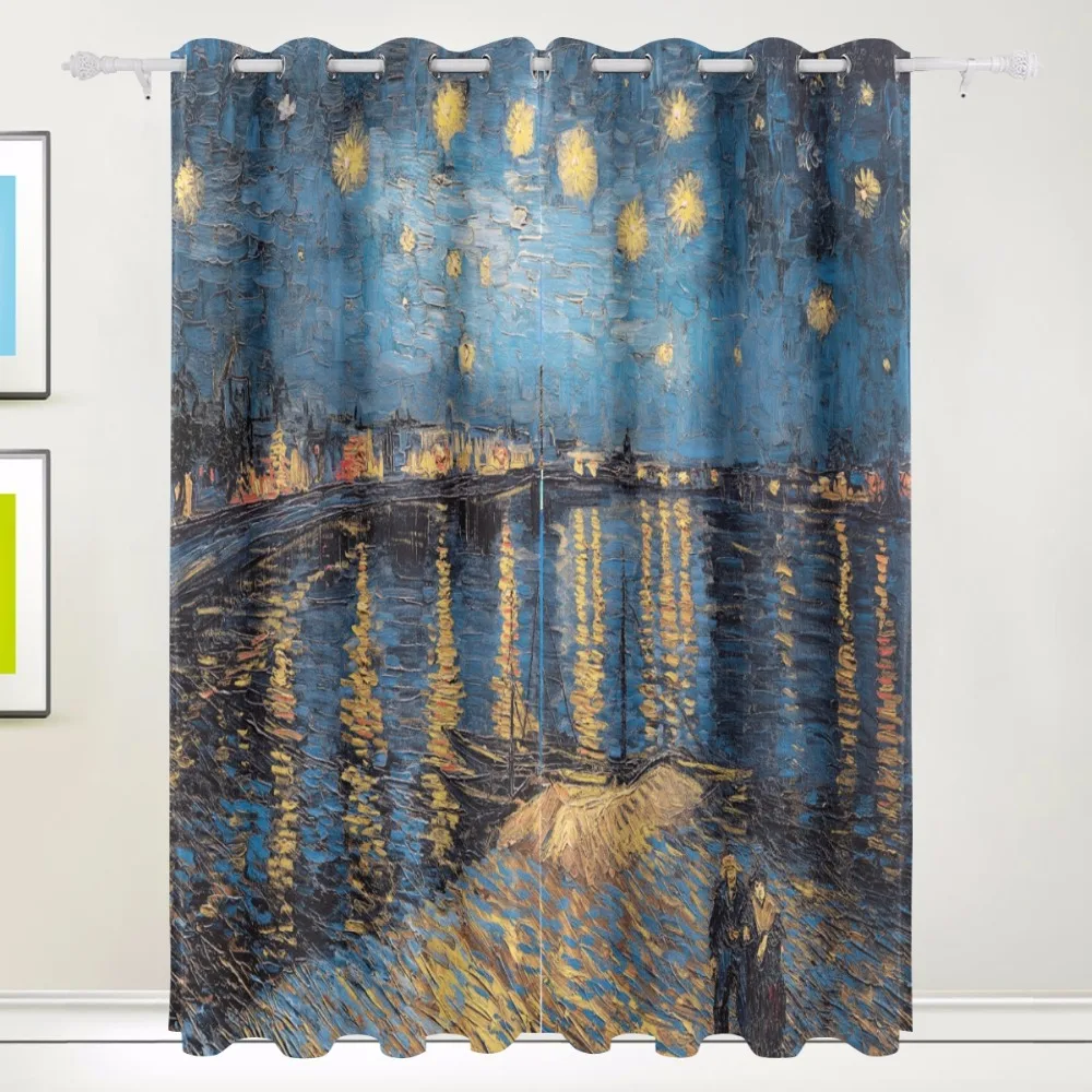 

100% Polyester Famous Van Gogh Starry Night Blackout Curtain for Children Living Room Bedroom Kids Fabric Rideaux