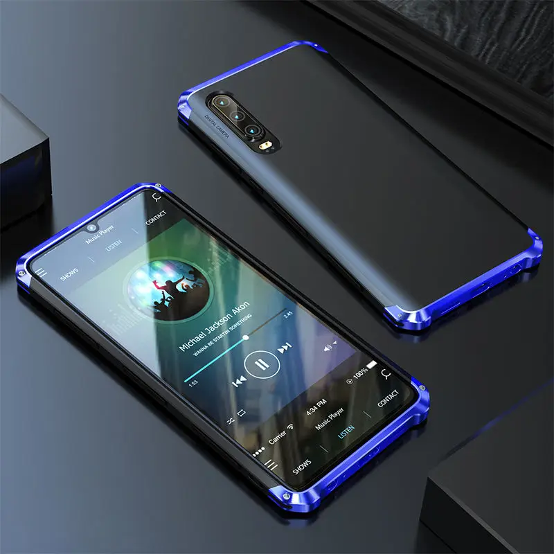 Алюминиевый металлический бампер, чехол для huawei 30 Pro, противоударный жесткий чехол из поликарбоната для huawei P30 Pro, чехол Plus P 30, чехол, coque capa - Цвет: Blue Black