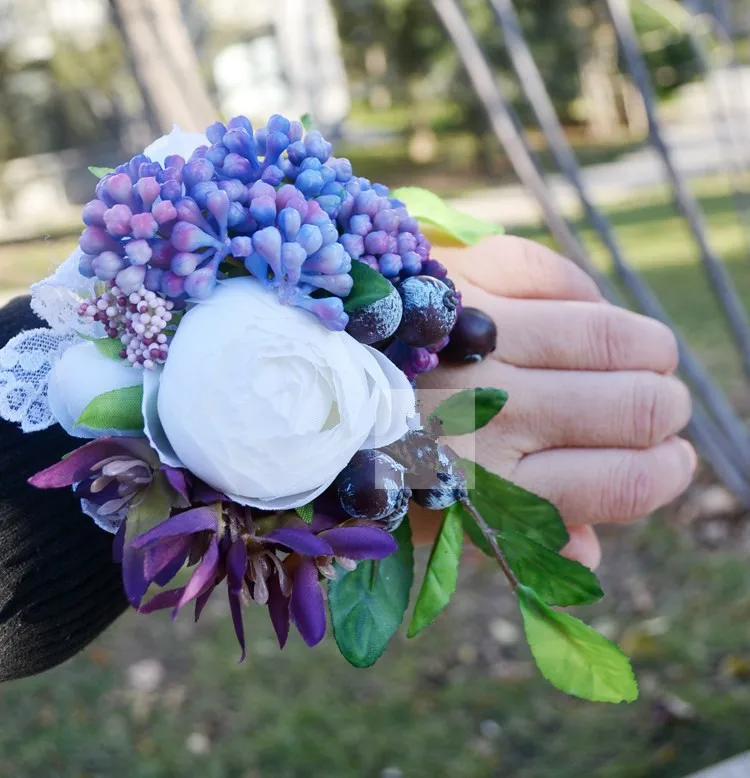 2015 New Fashion Wedding Flowers Bridal Wrist boutonniere corsages Retro Viatage Purple Rose Accessories WD0070|accessories pink|accessories for htc