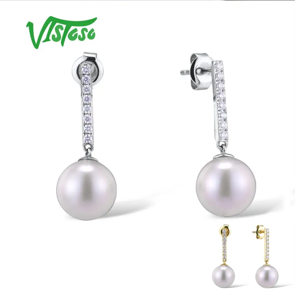 Женские серьги с жемчугом VISTOSO из чистого желтого/белого золота 14 к 585 пробы со