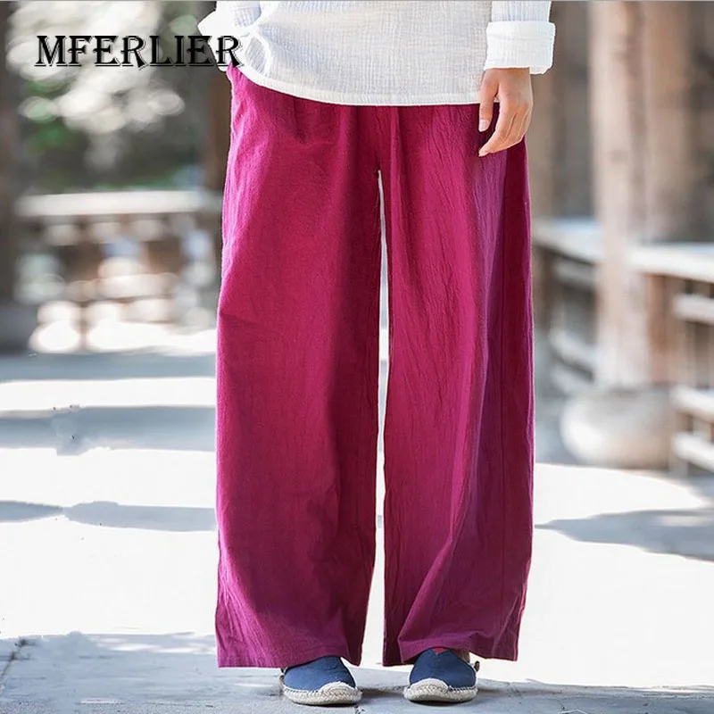 Летние брюки женские 2017 свободные повседневные широкие однотонные полная длина