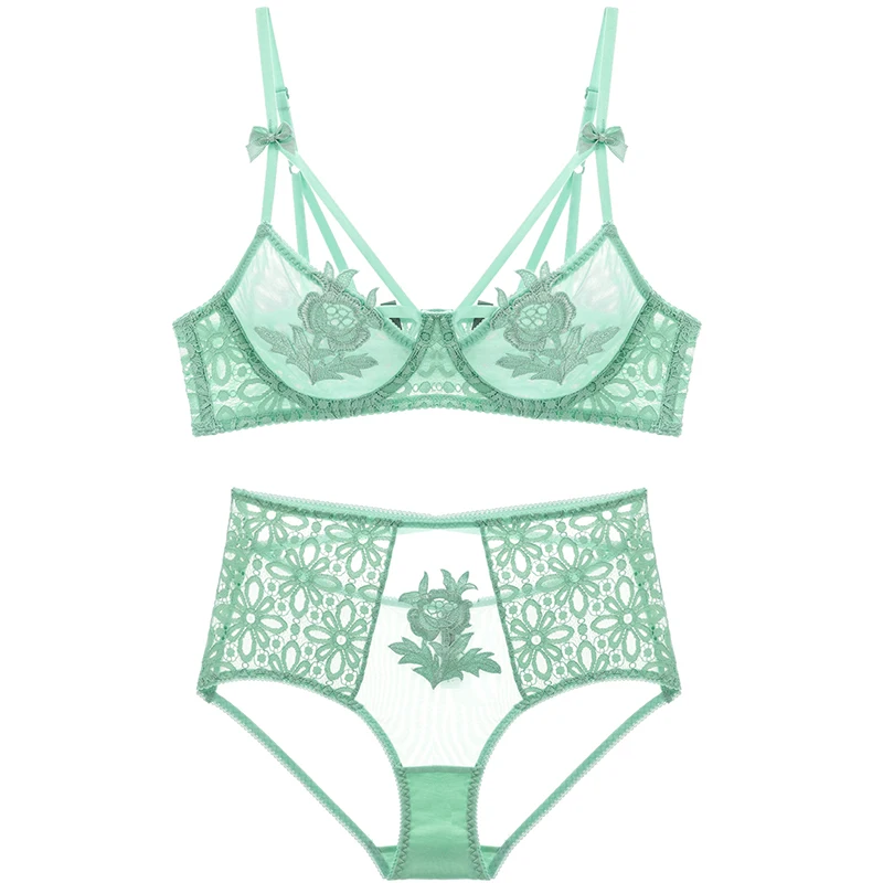 Французский вышивка ультра тонкий сексуальный комплект нижнего белья летние