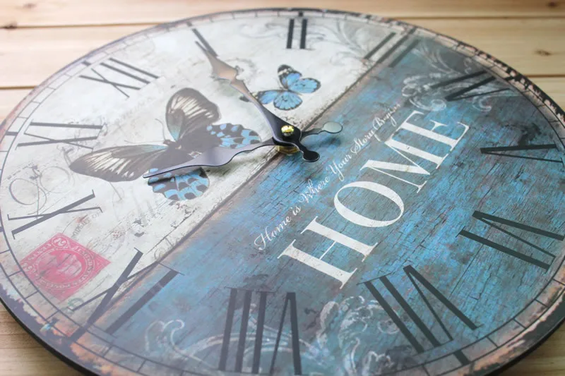 Хорошее-Краткое Цветной рисунок Бабочки Деревянные Настенные Часы Творческого