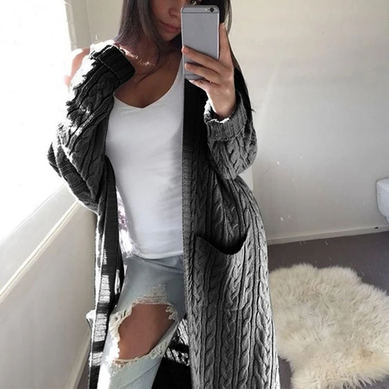 Ladies Cardigan Coat Womens Jumper Pockets Sweater Women Warm Thick Knitted Female Winter Clothes 2020 |