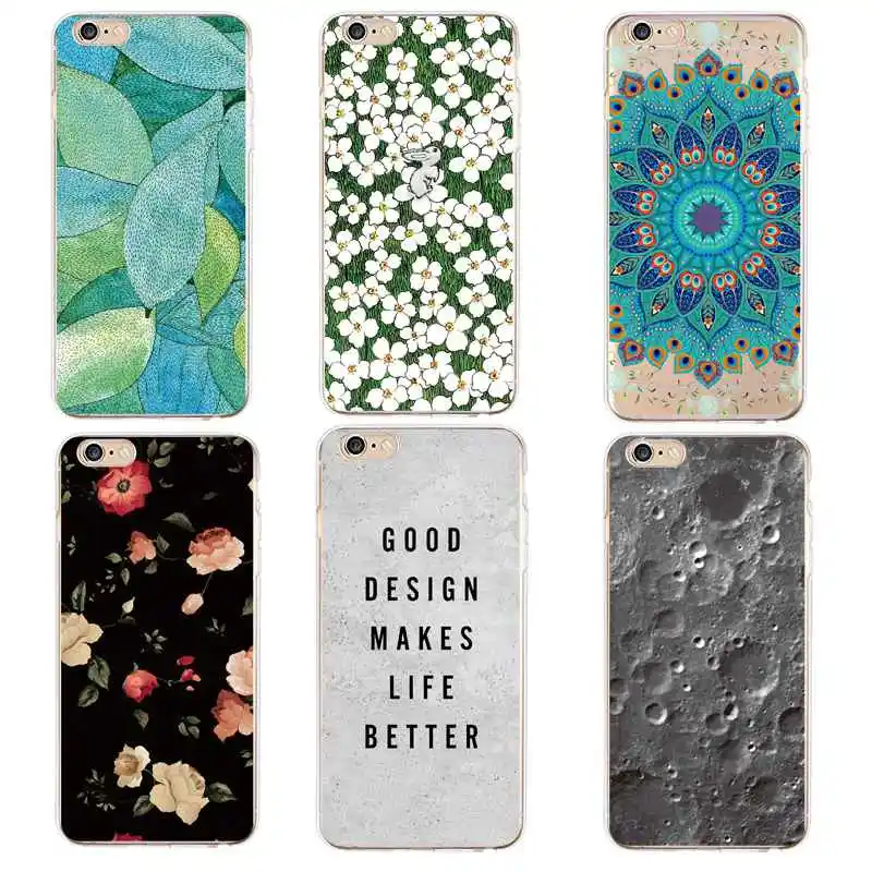 Mandala Soft Clear TPU Phone Case For iPhone 4/4s 5 5s 6 6plus 7 8plus x Silicone Flora Leaf Coque CoverFree Shipping | Мобильные