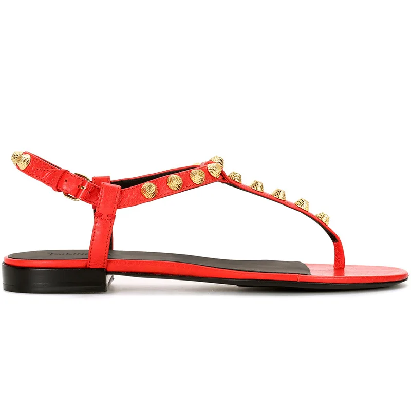 Роскошная обувь Для женщин дизайнеры заклепки Sandalias De Verano Para Mujer Модная обувь на ремешке и с пряжкой стринги Римские сандалии Для женщин