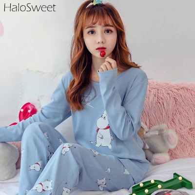 HaloSweet, Хлопковая пижама с длинным рукавом, Женский Пижамный костюм с единорогом, женские пижамы, штаны, домашняя одежда для женщин, Unicornio, домашняя одежда