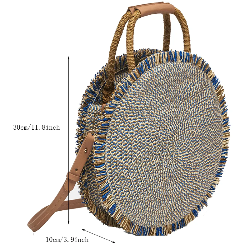 Женская круглая плетеная Сумка XMESSUN Соломенная пляжная сумка-тоут на плечо с