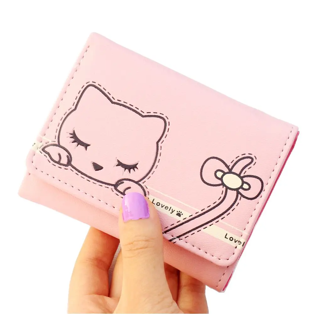 Новинка кошельки с милым котом женские короткие Женский кошелек застежкой на