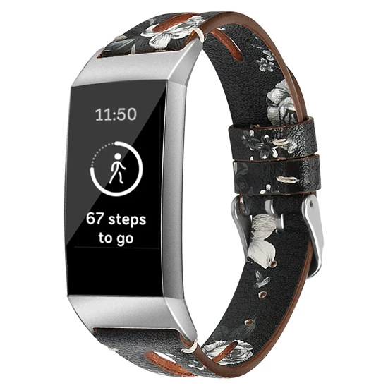 Black Grey Flower Для Fitbit Charge 3 подлинный кожаный браслет ремешок для Fitbit Charge 3 фитнес-трекер Смарт-часы сменный ремешок - Цвет: Black Grey Flower