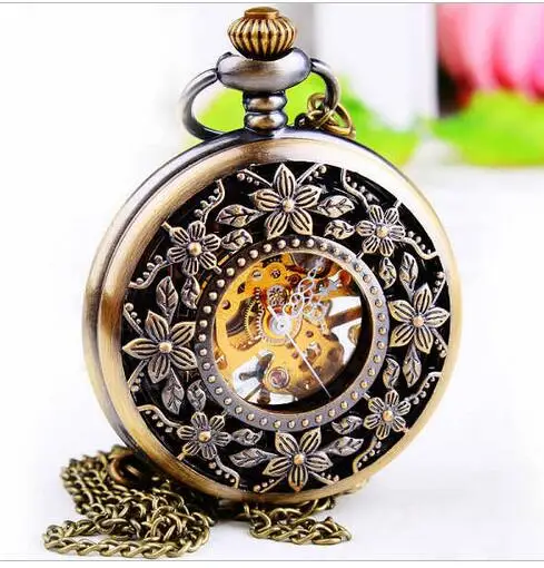 Винтажный антиквариат бронза цветы полый ручной механический черный лицо для