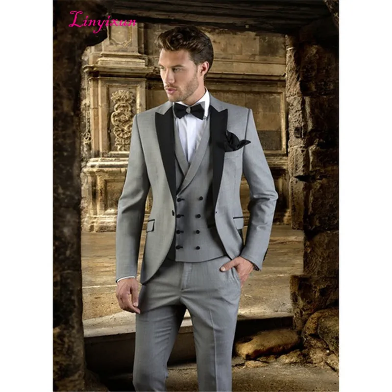 Linyixun серый мужской костюм slim fit Выпускные вечерние смокинги на заказ современные