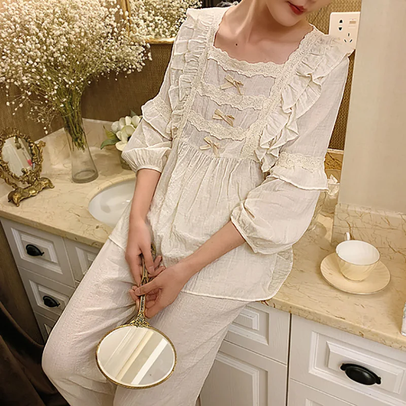 Женские кружевные пижамные комплекты в стиле &quotЛолита&quot. Милые топы с оборками +