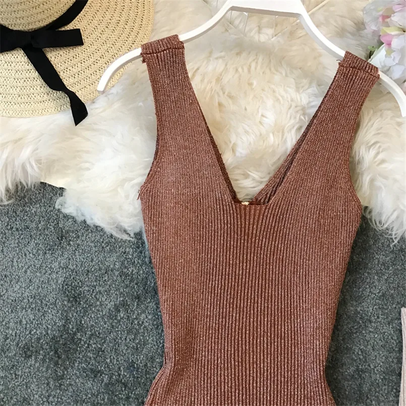 Тонкий сексуальный молния с v образным вырезом Лето Полосатый Принт Knit Midi длинное