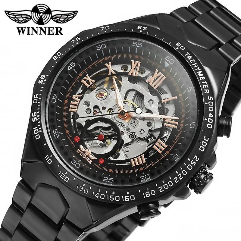 Часы-скелетоны WINNER Мужские механические роскошные брендовые полностью стальные