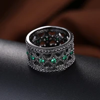 black gun plated green stone ring fashion party womens ring heart shaped hollow ar2056