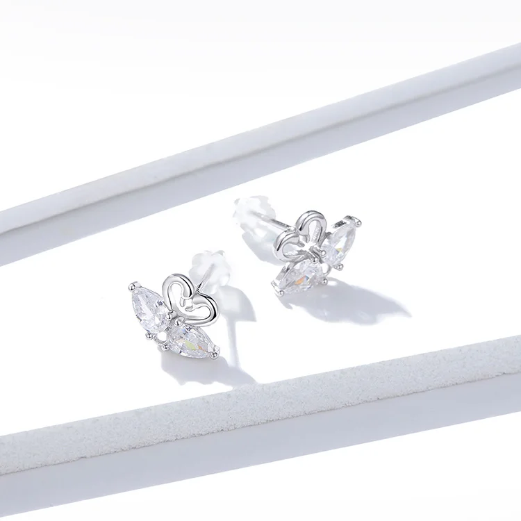 Маленькие серьги BISAER, 925 пробы, серебряные, с рыбой, котом, сердечком, изысканные серьги-гвоздики для женщин, серебряные ювелирные изделия, brincos