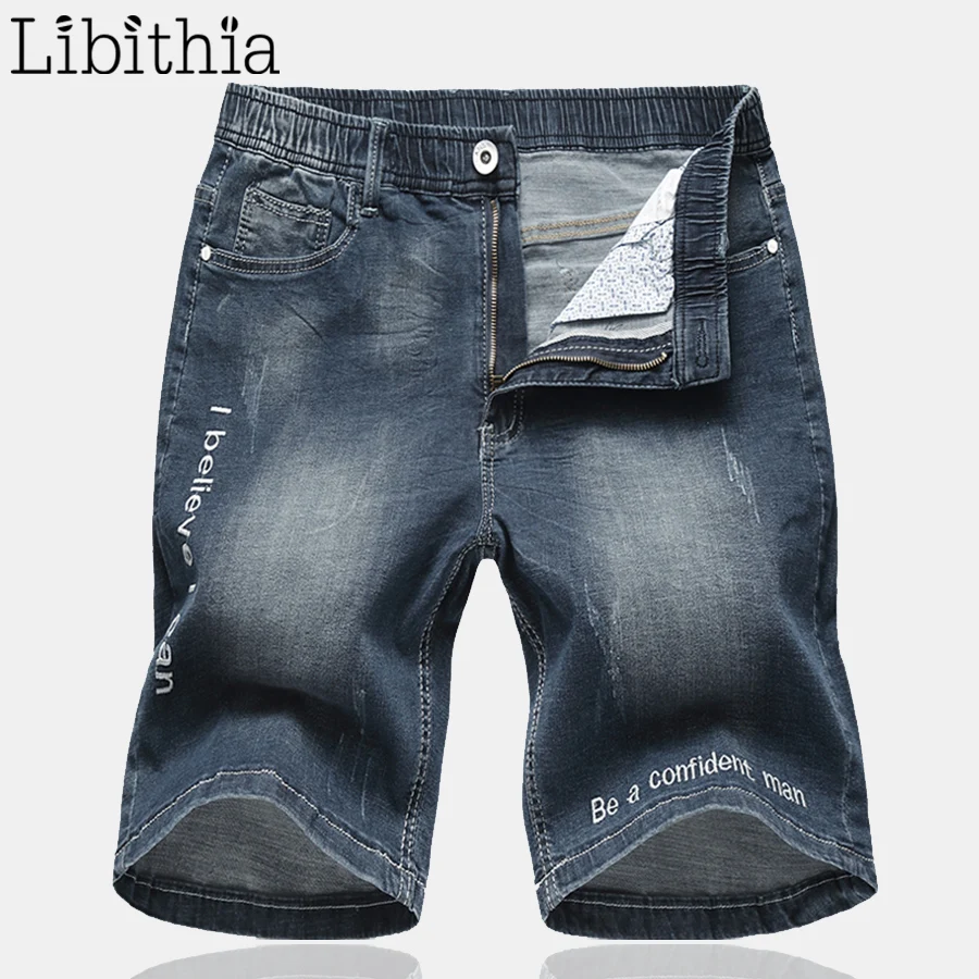 

Denim Men's Knee-Length Blue Thin Jeans Big Size L-6XL Cotton Summer Casual New Straight Blue Elasticity Shorts T059