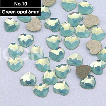 10 green opal Япония nail art 10 шт./лот 6 мм надписи Sweet Love Heart Стразы для маникюра, высшее качество, аксессуары со стразами с плоской задней частью - Цвет: 10 green opal