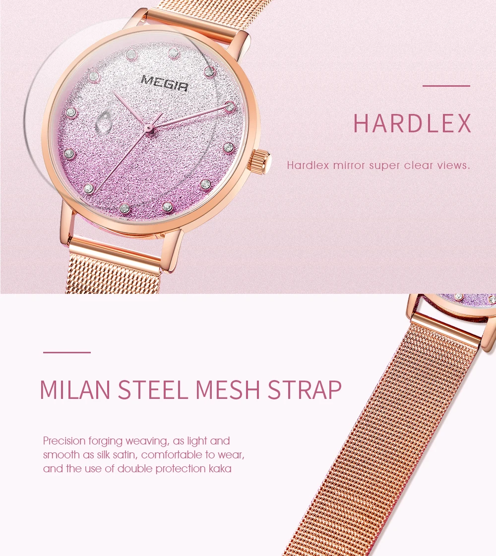 MEGIR Fashion Dress Women Watch Quartz Clock Crystal Decoration RG Mesh Strap Urban Modern Ladies Top Brand Luxury Wristwatches | Наручные