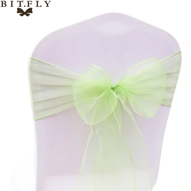 Light Green BIT. FLY, 200 шт./лот, органза, прозрачная ткань, высокое качество, пояс для стула, бант для свадьбы, банкета, события, украшение стула, принадлежности - Цвет: Light Green