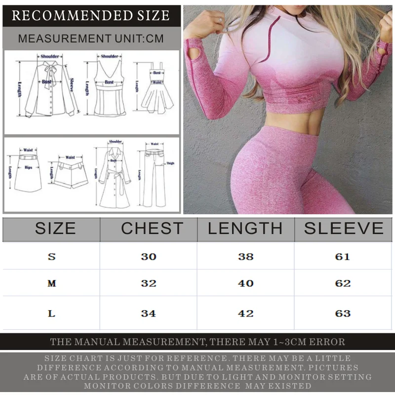 Фдбро бесшовные Омбре укороченный Топ с длинным рукавом рубашки тренажерный зал