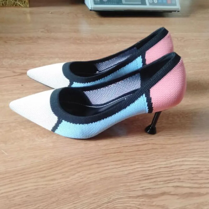 Модные Разноцветные Женские вязаные туфли-лодочки Новинка лета 2019 женские