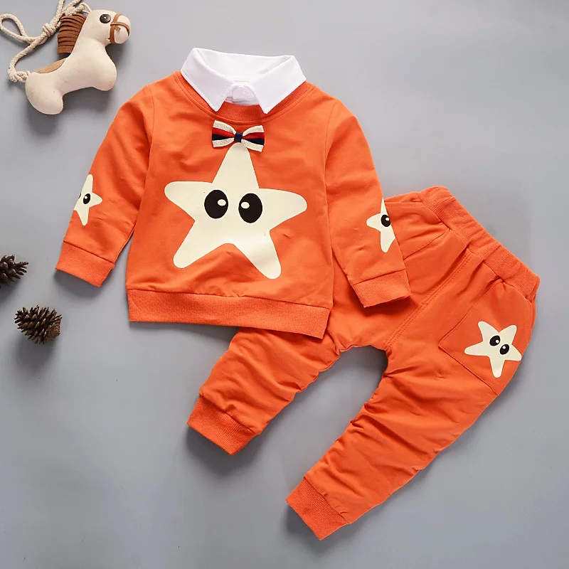 2020 New Fashion Baby Clothes Children Boys Girls Removable Collar T-shirt Pants 2Pcs/Sets Kids Cartoon Clothing Sets Tracksuits | Детская