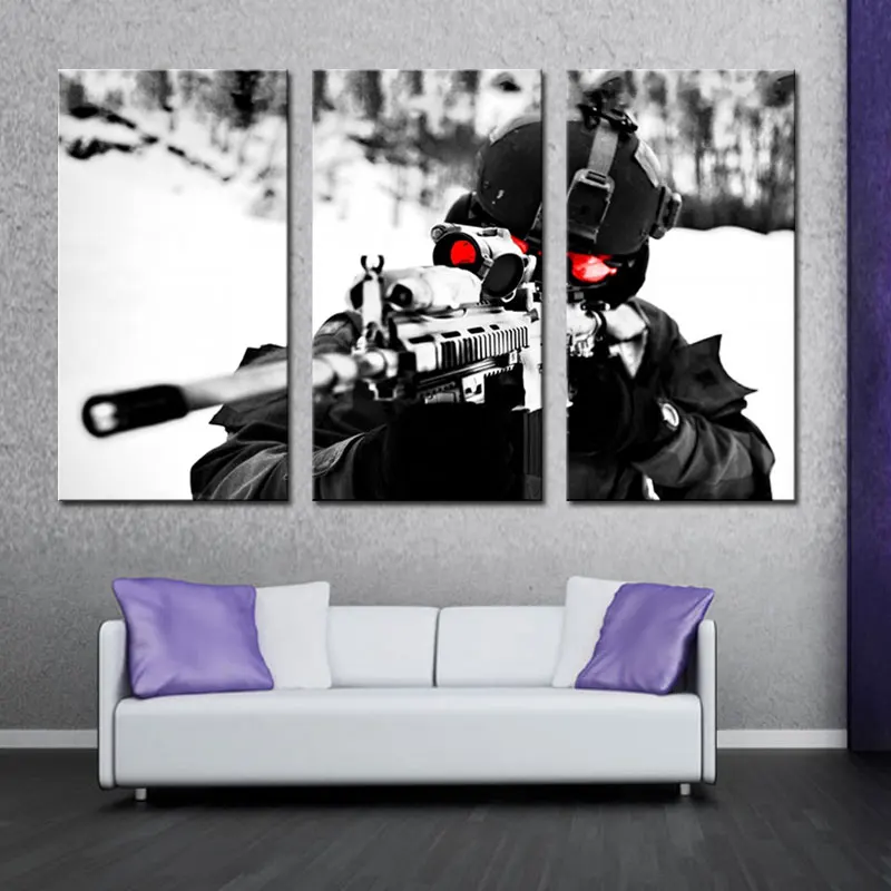 3 предмета настенная живопись Снайпер цель военные фотографий печать на холсте в