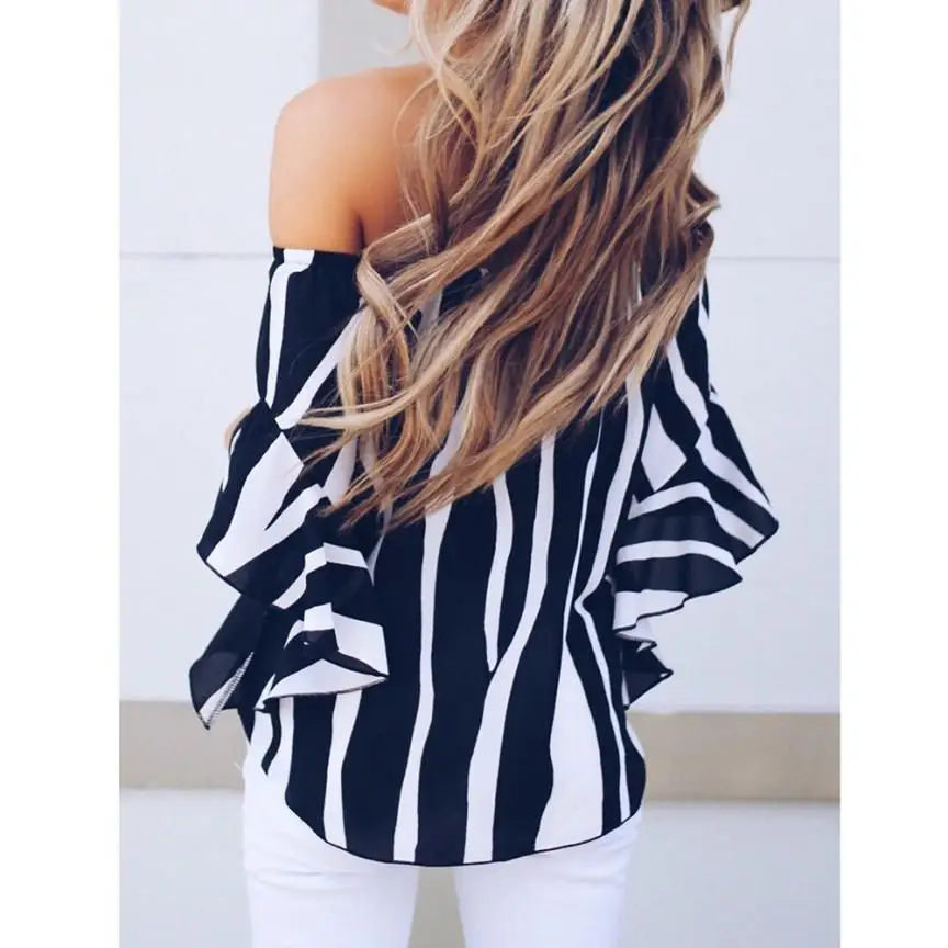 Новые женские футболки 2018 летние модные Полиэстеровые полосатые рубашки с