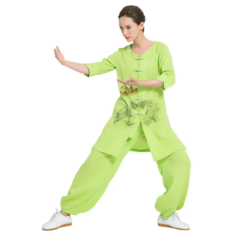 2018 New Product Linen Hand Painted Tai Chi robe Women Chinese Martial Arts Uniform include jacet and pants |