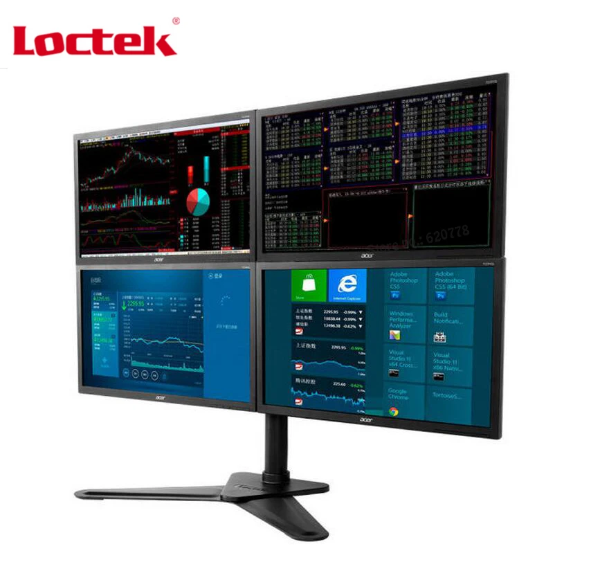 Loctek D2Q Full Motion 4 экран Настольная подставка для монитора Выдвижной светодиодный ЖК-дисплей Монтажный Кронштейн