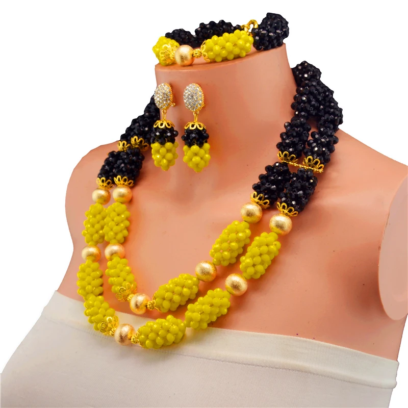2017 последние африканские бусы нигерийские Свадебные Ювелирные наборы черный