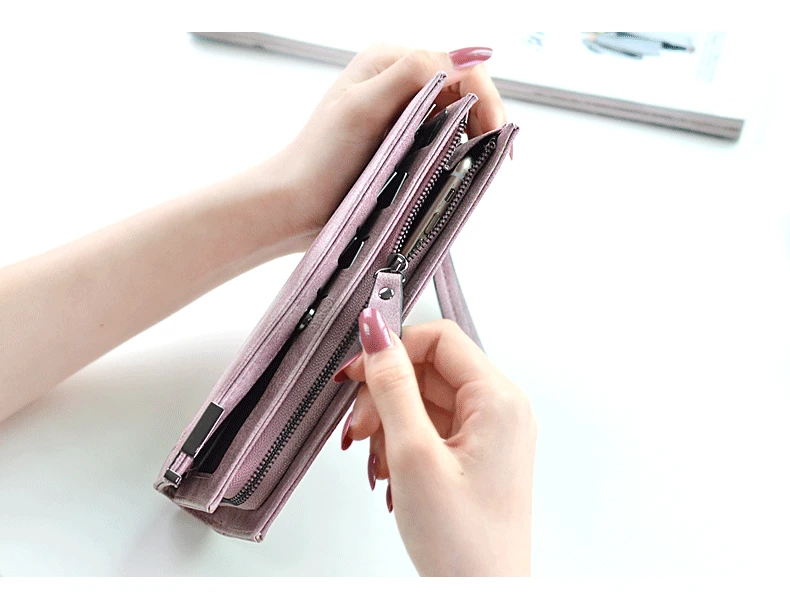 CHALLEN Women Wallet Wristlet Leather Female Top Quality Long Credit Card Holder Organizer Purse Ladies Clutch Wallet Carteras