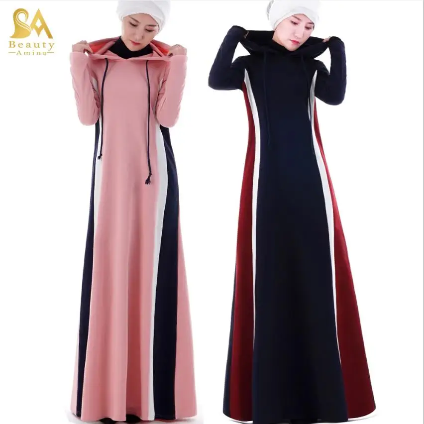 Мусульманский взрослый хит цвет с капюшоном abaya Арабский Мода Толстые теплые