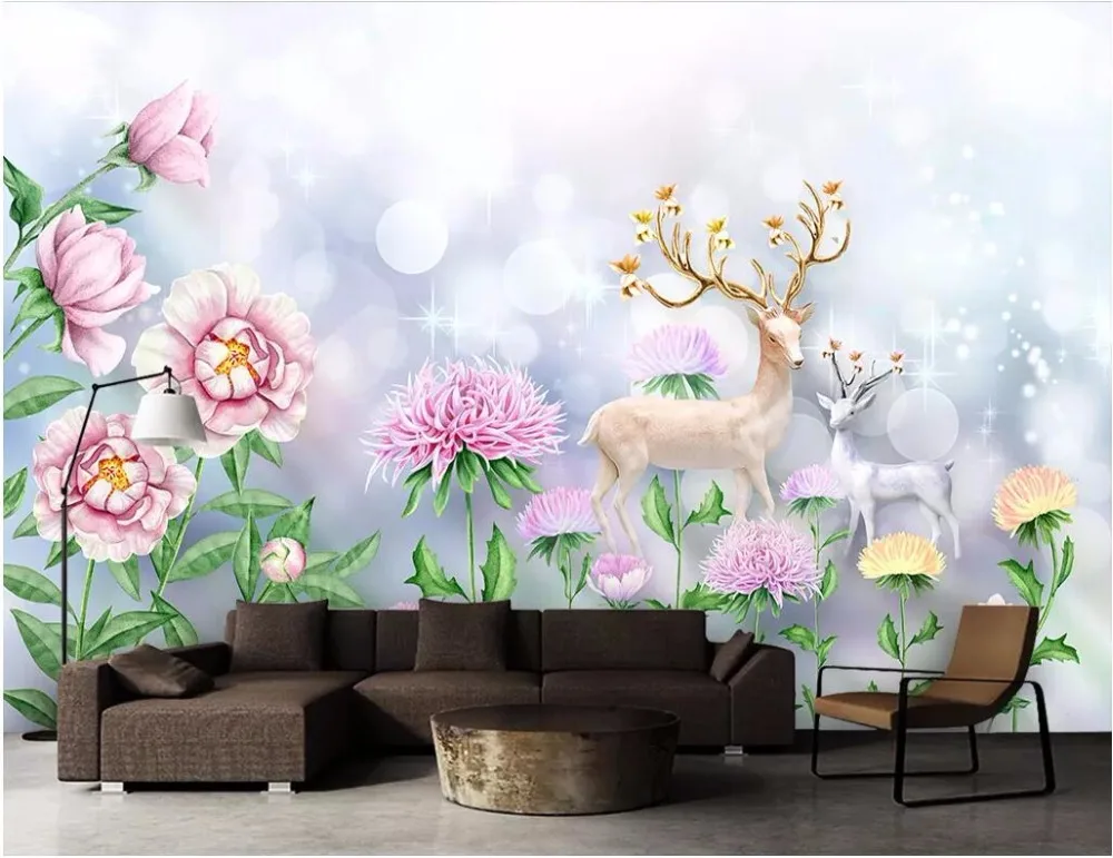 Настенные 3d фотообои на заказ Европейская мода простой акварель олень декор для