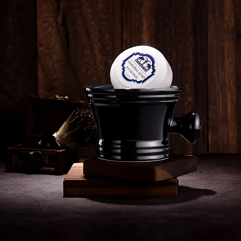 Grandslam 3pcs/set Man Ceramics Shaving Bowl Black Mug +Normal Badger Brush Barber + Shave Beard Razor Soap | Красота и здоровье