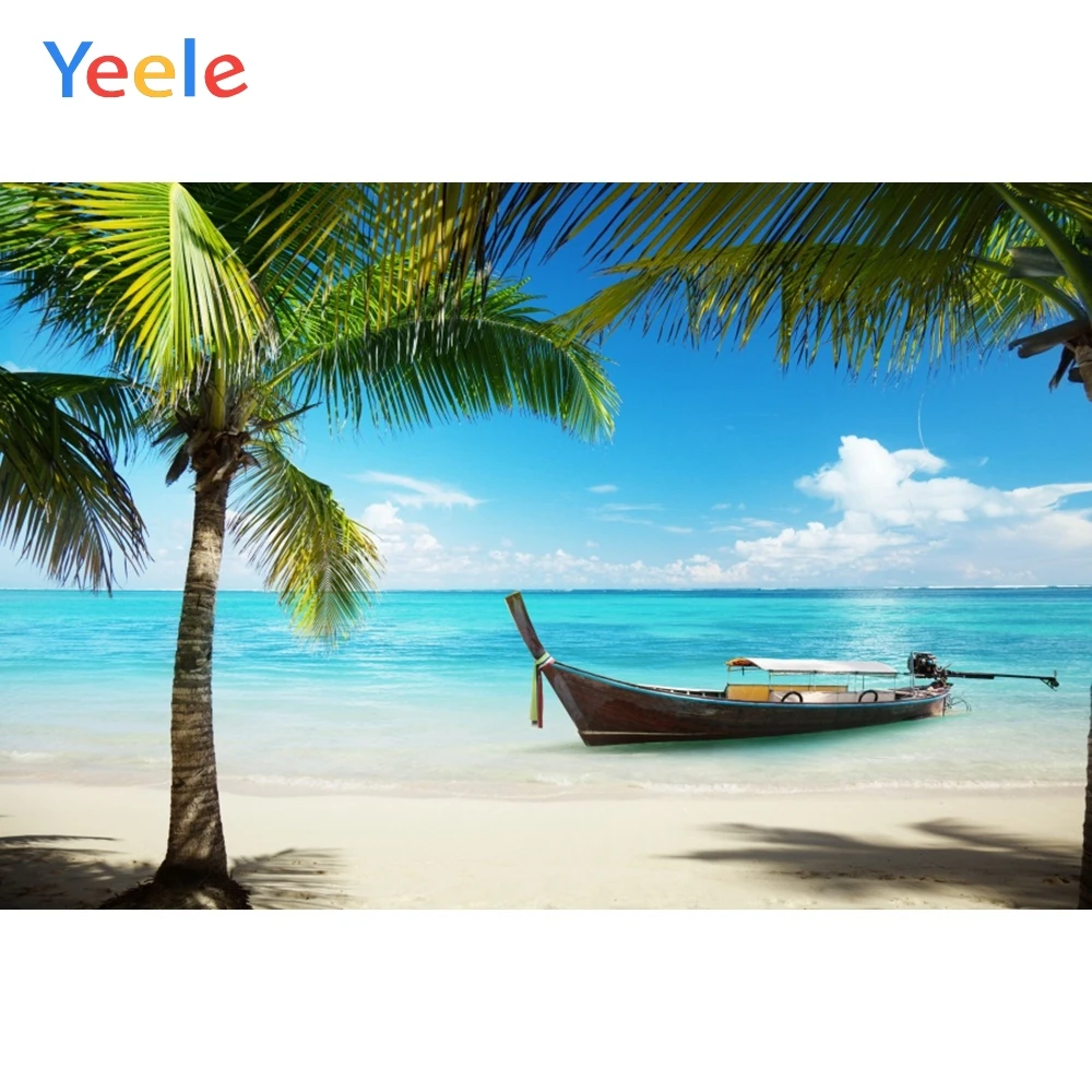 Yeele небо облака море пляж Пальма дерево лодка летние фотографии фоны