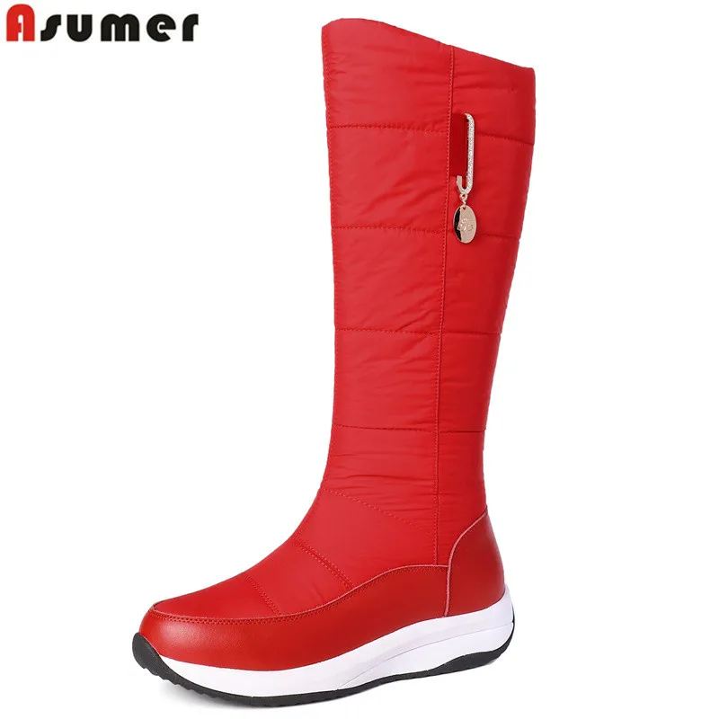 Женские ботинки до середины икры ASUMER из натуральной кожи на плоской подошве