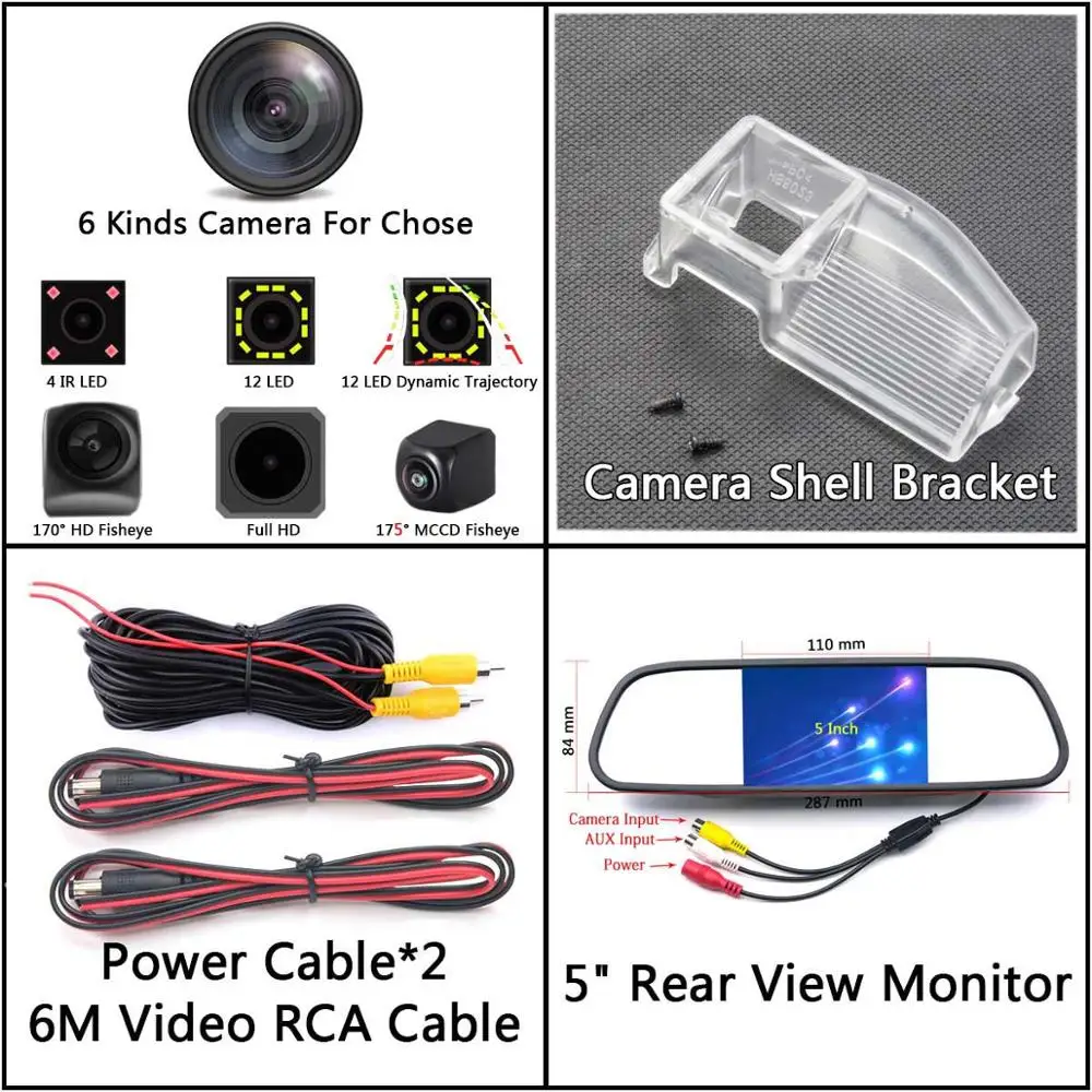 Camera 5 inch Mirror 175 градусов 1080P рыбий глаз задний вид автомобиля камера для Mazda 2 2011 2012 2013 Mazda 3 Mazda 3 спортивный автомобильный парковочный монитор - Название цвета: Camera 5 inch Mirror