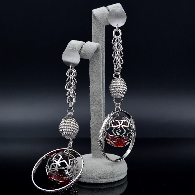 Женские длинные висячие серьги Sunny Jewelry в этническом стиле с красным кубическим