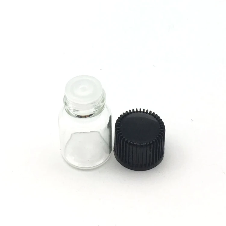 2ml Clear With Black 5 шт. 1 мл 2 мл 3 мл 5 мл мини Янтарная жидкая стеклянная бутылка с отверстием редуктора и крышкой маленькие флаконы для эфирных масел - Цвет: 2ml Clear With Black