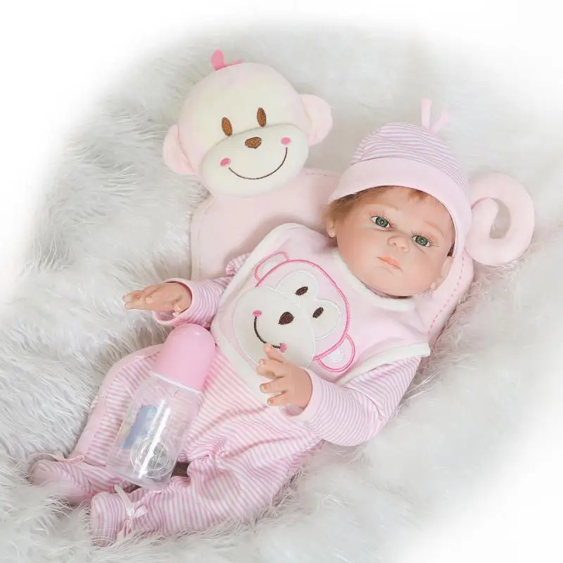 50 см ручной работы всего тела винилсиликоновых Reborn Baby Doll яркие Bebe Reborn девушка кукла с розовым одежда в полоску детские игрушки bonecas