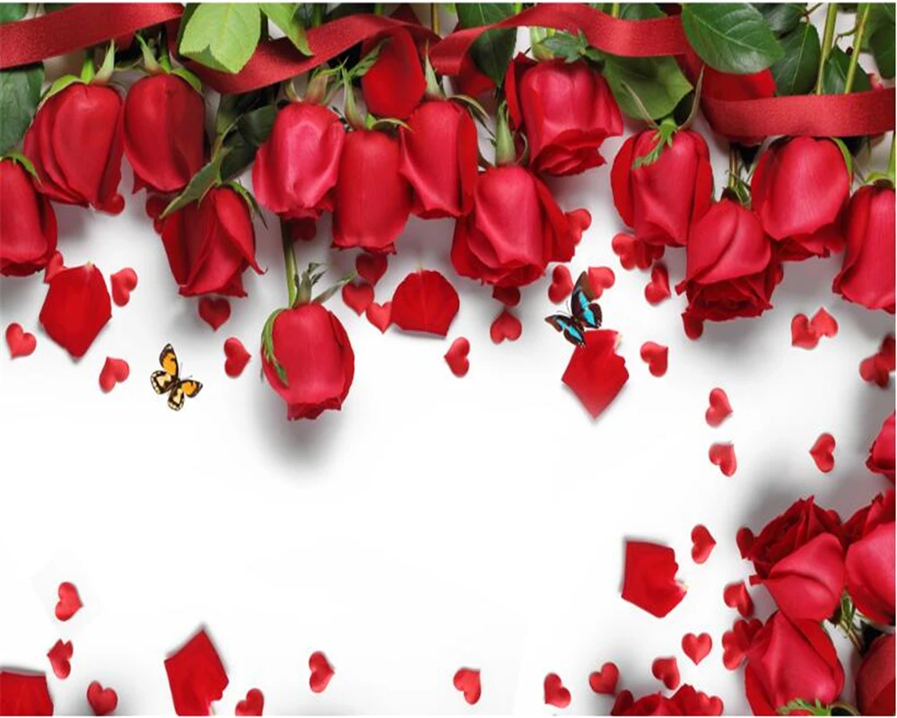 Пользовательские шелковистые обои для стен простые красные лепестки роз ТВ 3 d