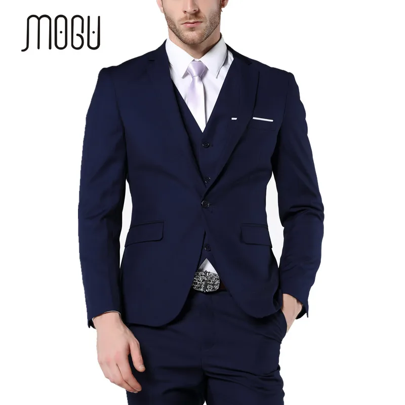 Новинка 2017 облегающие мужские костюмы MOGU костюм тройка темно синего цвета