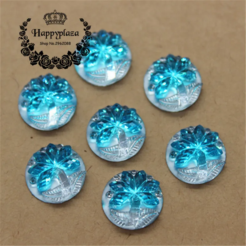 100 шт. 12 мм круглая смола синяя кокосовая елка с плоским основанием кабошон DIY