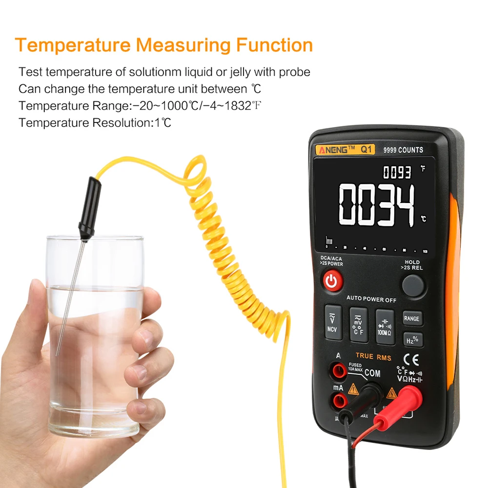 ANENG Q1 9999 Counts True RMS Digital Multimeter AC DC Voltage Current Resistance Capacitance Temperature Tester Auto/Manual NEW |