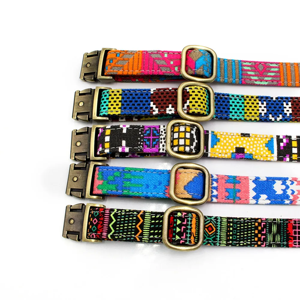 Dog Collar Lettering Pet Collar Bohemian Buckle retro Dog Cat Collar Pet Supplies accessories Cloth+Metal dropshipping Z620